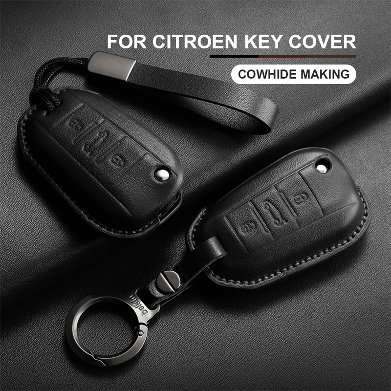 

Leather Car Flip Key Cover Case Holder Fob For Citroen C2 C4 C4L CACTUS C3 C6 C8 C5 For Peugeot 308 408 508 2008 3008 4008 5008