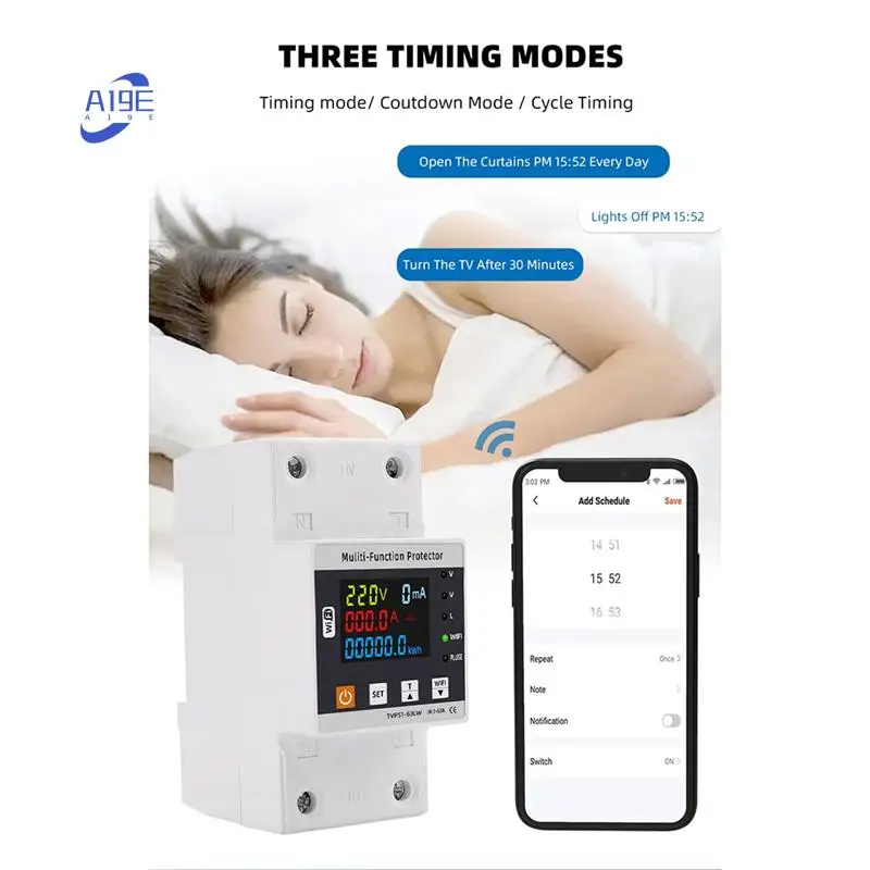 

A19E-63A TUYA Wi-Fi умная защита от утечки на землю при пониженном напряжении реле автоматический выключатель энергии счетчик электроэнергии