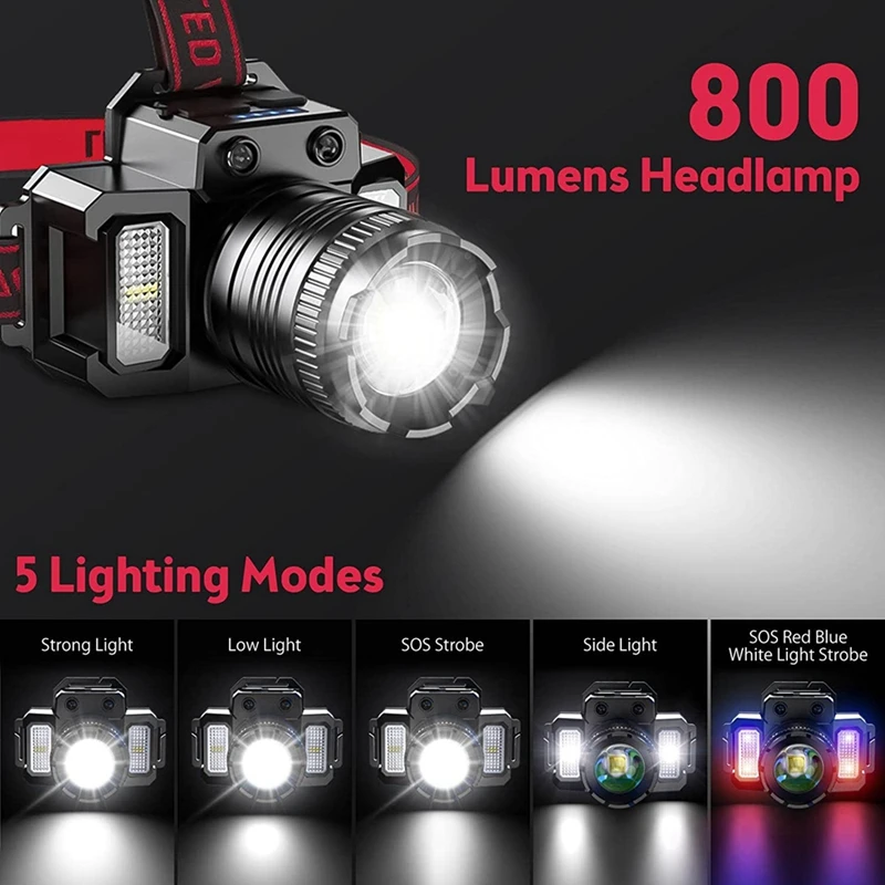 1 Set Camping Headlamp 360° Adjustable Angle Headlight Flashlight Motion Sensor For Fishing