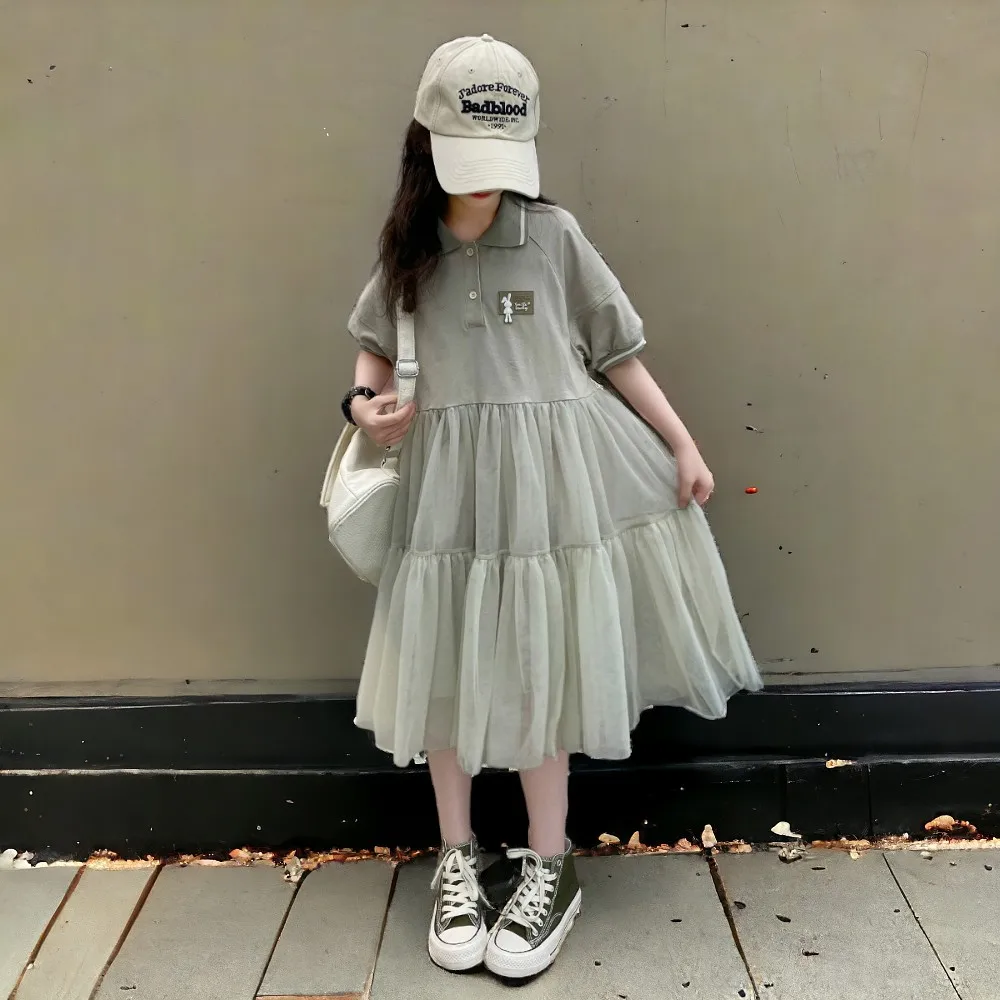 Summer Kids Outfits Lace Gray Dresses for Girls Princess Short Dress Baby Children Clothes Party Costumes 4 6 8 9 11 10 12 Years