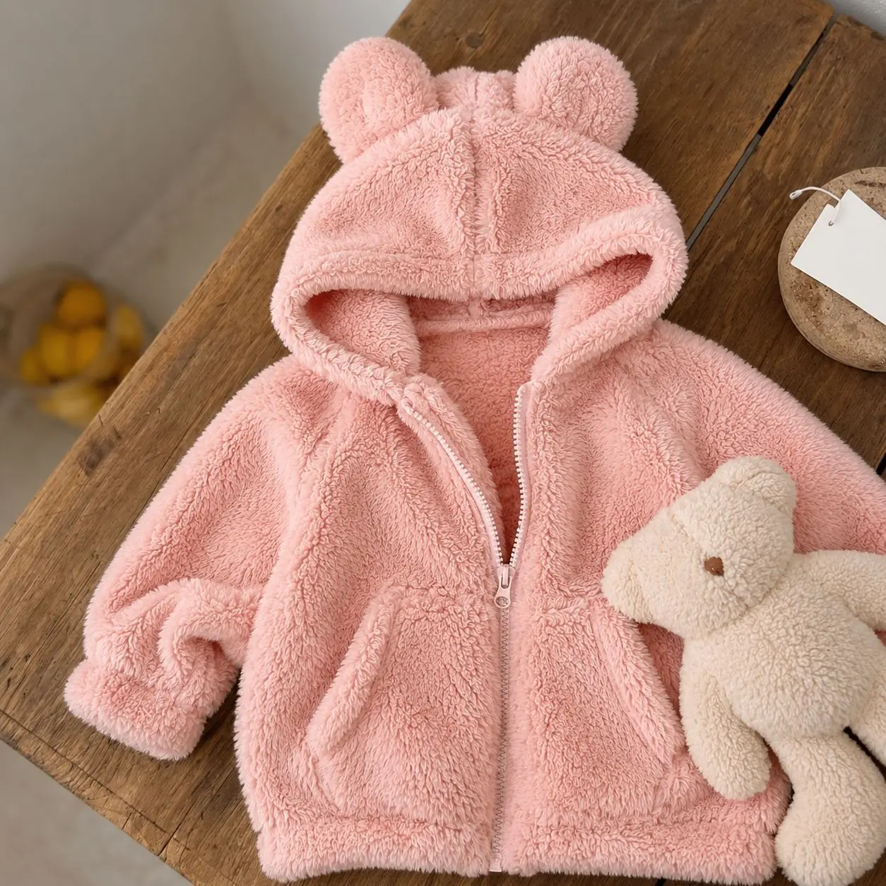 Koreanischer Stil, neuer Herbst- und Wintermantel für Kleinkinder, Mädchenmantel mit Kapuze, Wollpullover, verdickter warmer Baumwollmantel, Lammwoll-Oberteil. – Detail 7