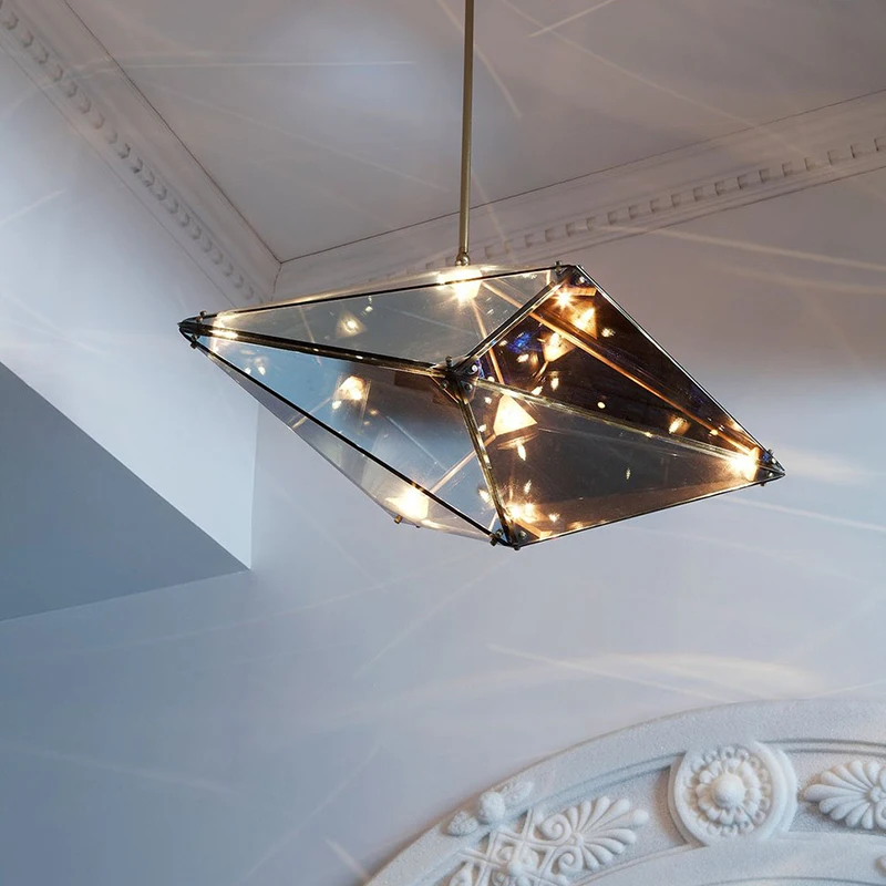 Nordic designer Diamond Glass chandelier post-modern Luxury Creative Personality rhombus Pendant Lamp Hall living room G4 light
