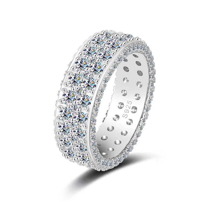 

Solid 925 Silver Moissanite Luxurious Shining Nightclub Rings Bling Iced Out Round Wedding Ring for Men Women Rapper Jewelry