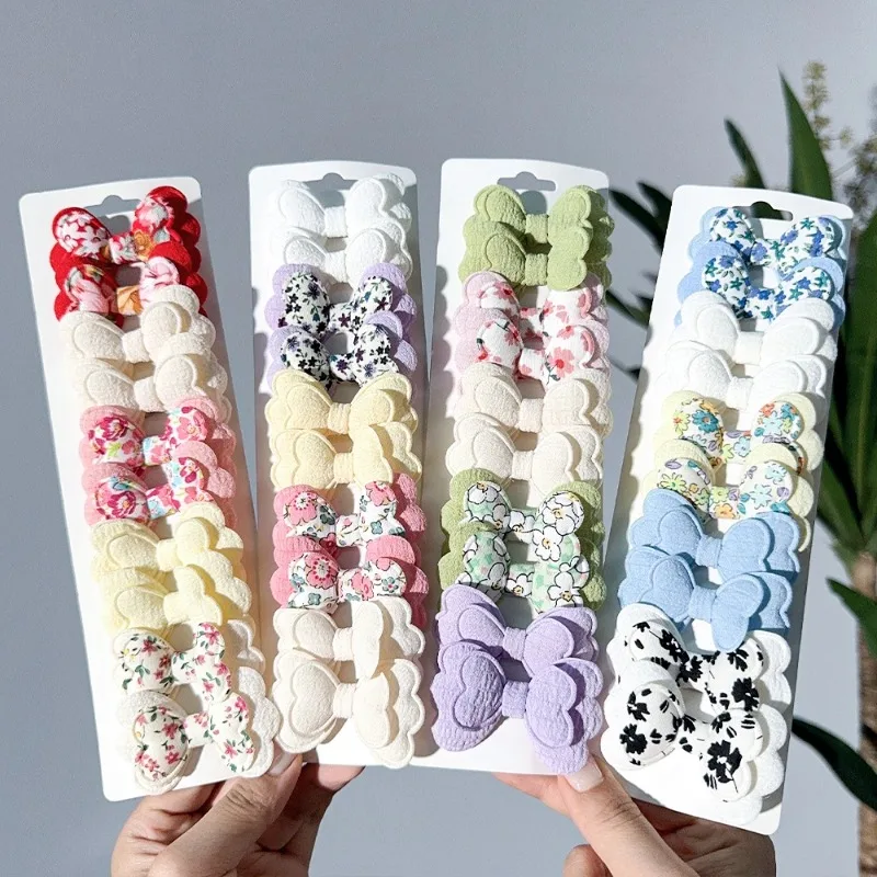 

10Pcs/Set Safety Cotton Printed Hair Clip Candy Colorful Double-Layer Butterfly Cute Bangs Hair Accessories Girls Kids Gift