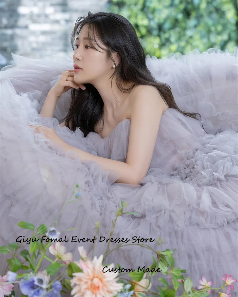 Giyu vestidos de novia elegantes en capas de tul lavanda, sesión de fotos de Corea, sin tirantes corsé, espalda, vestidos de novia, vestido de noche de fiesta