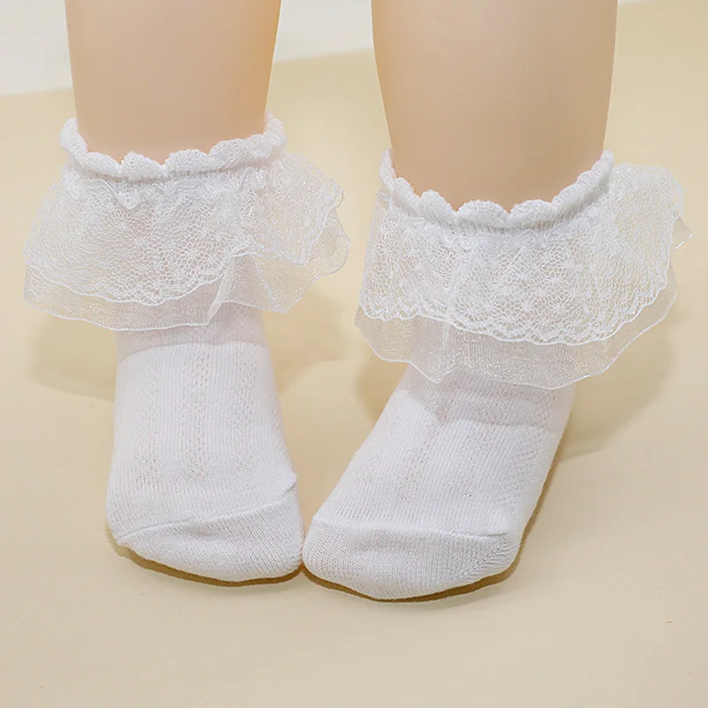 الدانتيل كشكش الطفل الجوارب الصيف شبكة رقيقة الأميرة الاطفال الأبيض الجوارب القصيرة لطيف القوس 1-3 سنوات فتاة جوارب قطنية #1
