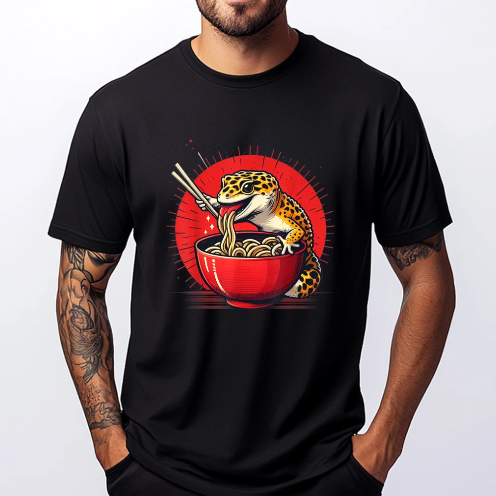 

Gecko Anime Japanese Kawaii Ramen Reptile Leopard Gecko Graphic T Shirt Mens Classic And Versatile T-Shirt Slogan