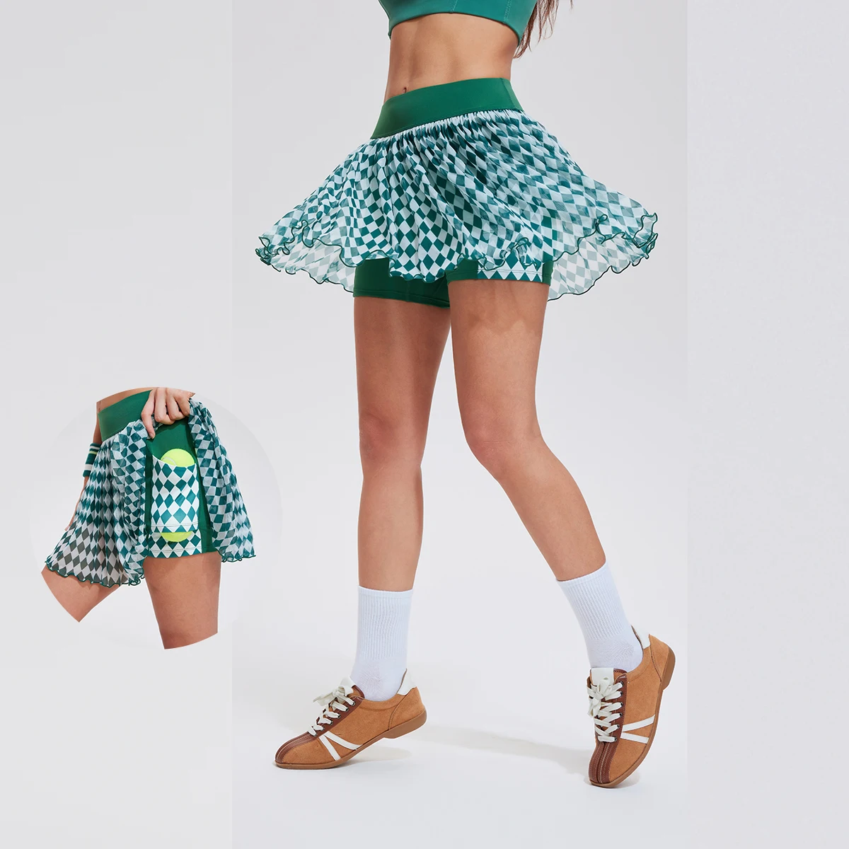 Women's Sexy High Waist Mini Skirt Summer Contrast Plaid Mesh Sports Skort with Pockets Anti-light Golf Dance Skirt