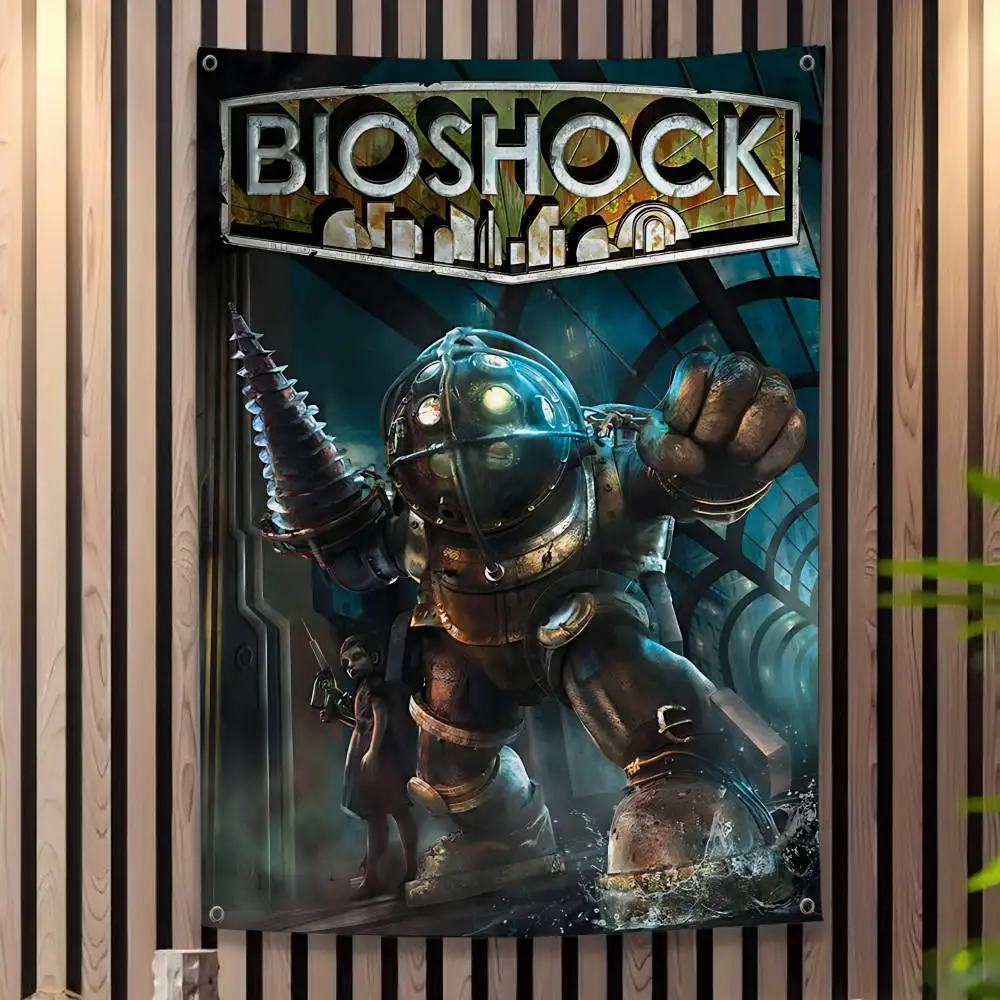 Drapeau rétro B-Bioshock R-Rapture Game Anime Chart pour décoration de salon, de maison ou de dortoir, bannière artistique pour la maison