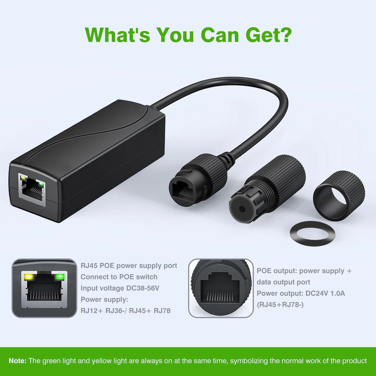 Gigabit PoE 48V to 24V PoE Converter, RJ45 Port Output 24V/1A, IEEE802.3af/at for Passive 24V Devices