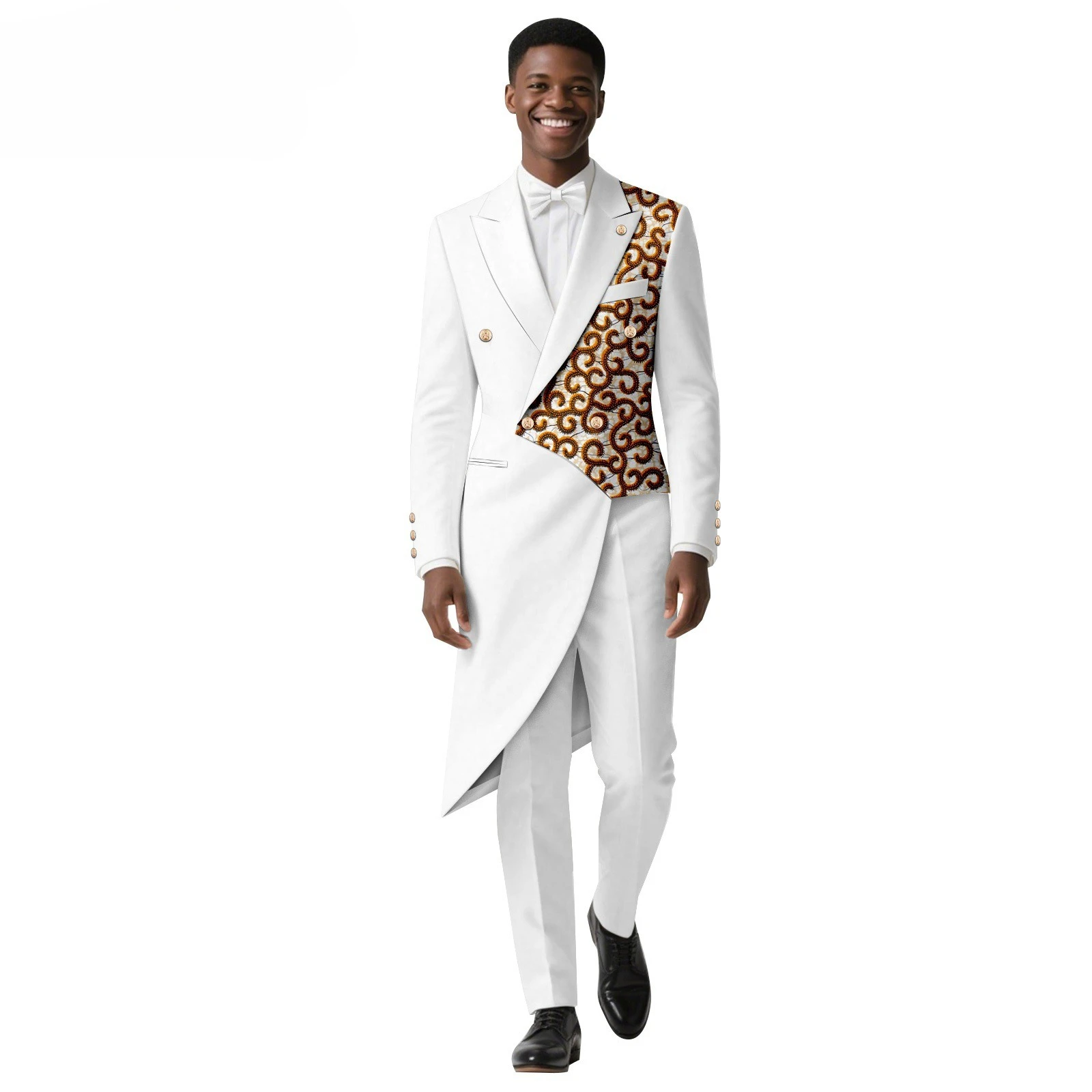 

African Suits for Men Slim Fit Embroidery Full Sleeve Double Breasted Blazer and Pants Set Formal Business Dress Suit