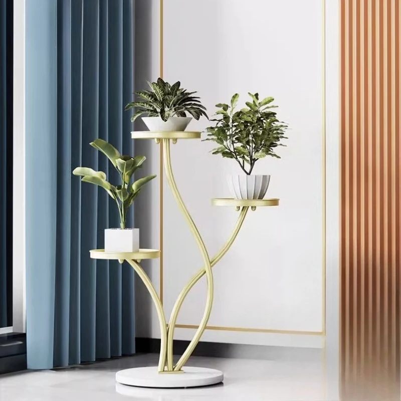 โมเดิร์นขาตั้งดอกไม้สําหรับห้องนั่งเล่นLuxury Goldโลหะชั้นวางของหลายชั้นในร่มHolder Space-SavingระเบียงOrganizer
