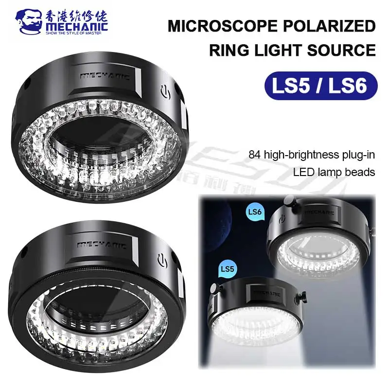 Mechanic LS5 LS6 Microscope Polarized Ring Light Source 84 LED Ring Lamp Adjustable Anti Glare Eliminates Reflection Phone Repai