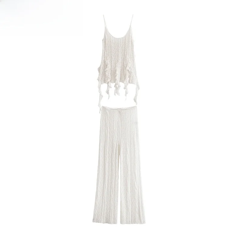 

ZBZR Весенний новый женский модный комплект с кружевным украшением и подолом, брюки Long Sve ort Sve round Ne Накладное полиэфирное волокно