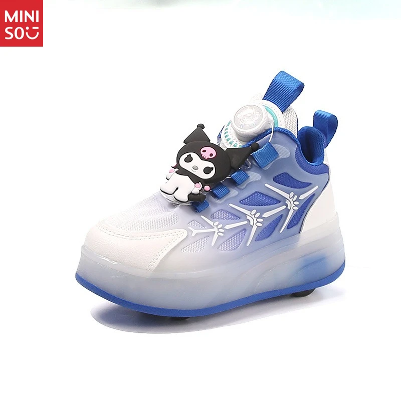 Miniso 2025 Heelys للفتيات مع أزرار وأحذية رياضية ذات نعل سميك مضادة للانزلاق وأحذية كاجوال