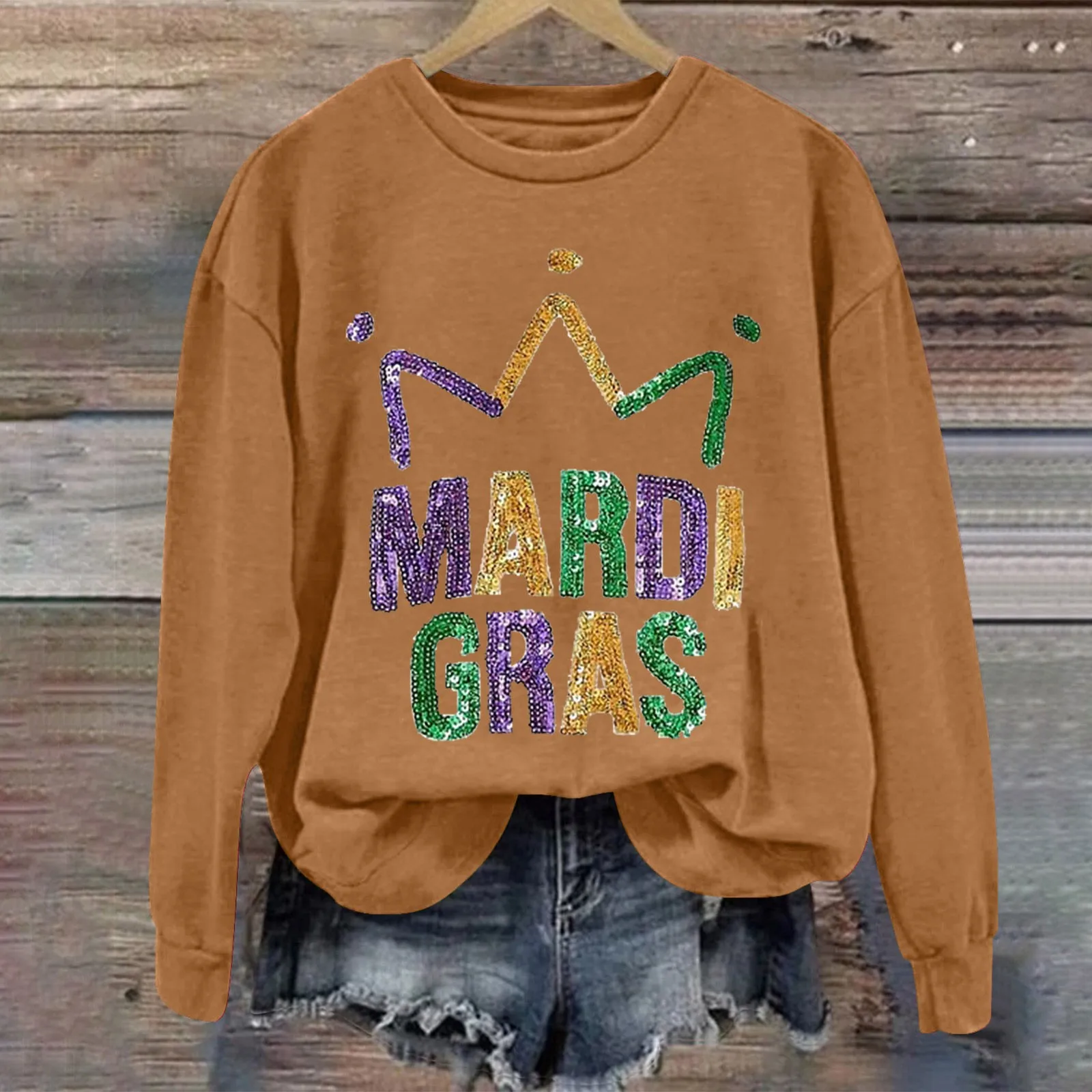 Mardi Women\'s Letter Printed Round Neck Long Sleeve Fall Shirt plus Size Band Sweatshirts Women Vintage Hoodies Sweaters Women