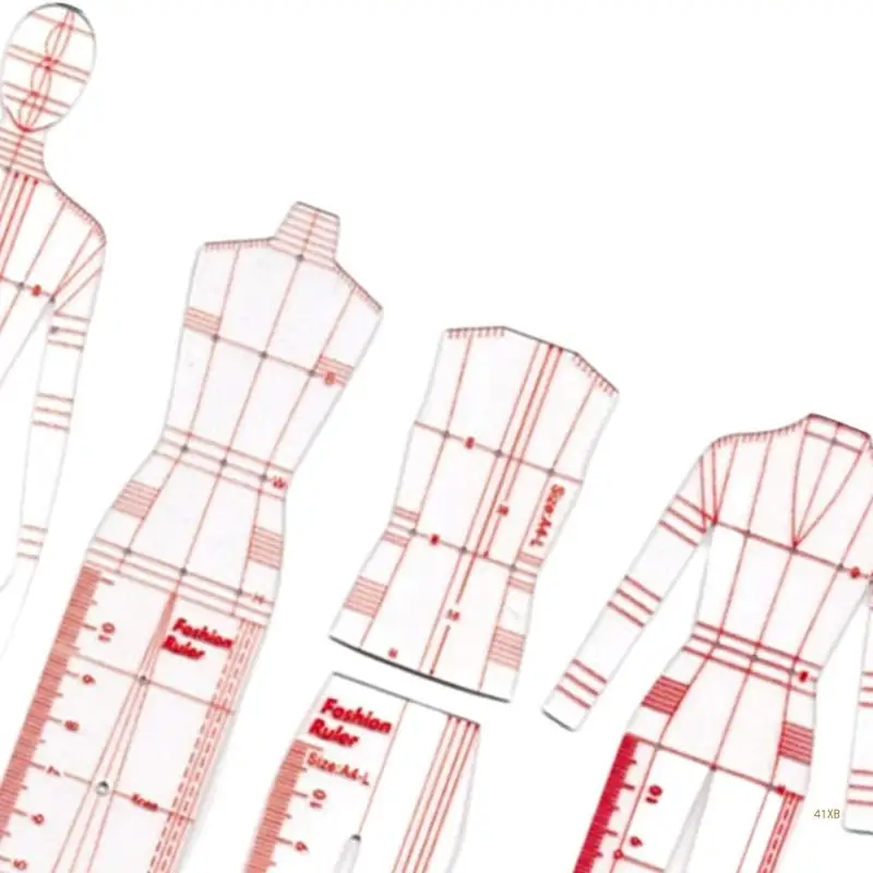 41XB 4 pezzi manichino modello da cucito righello illustrazione schizzo righello per sartoria progettazione disegno