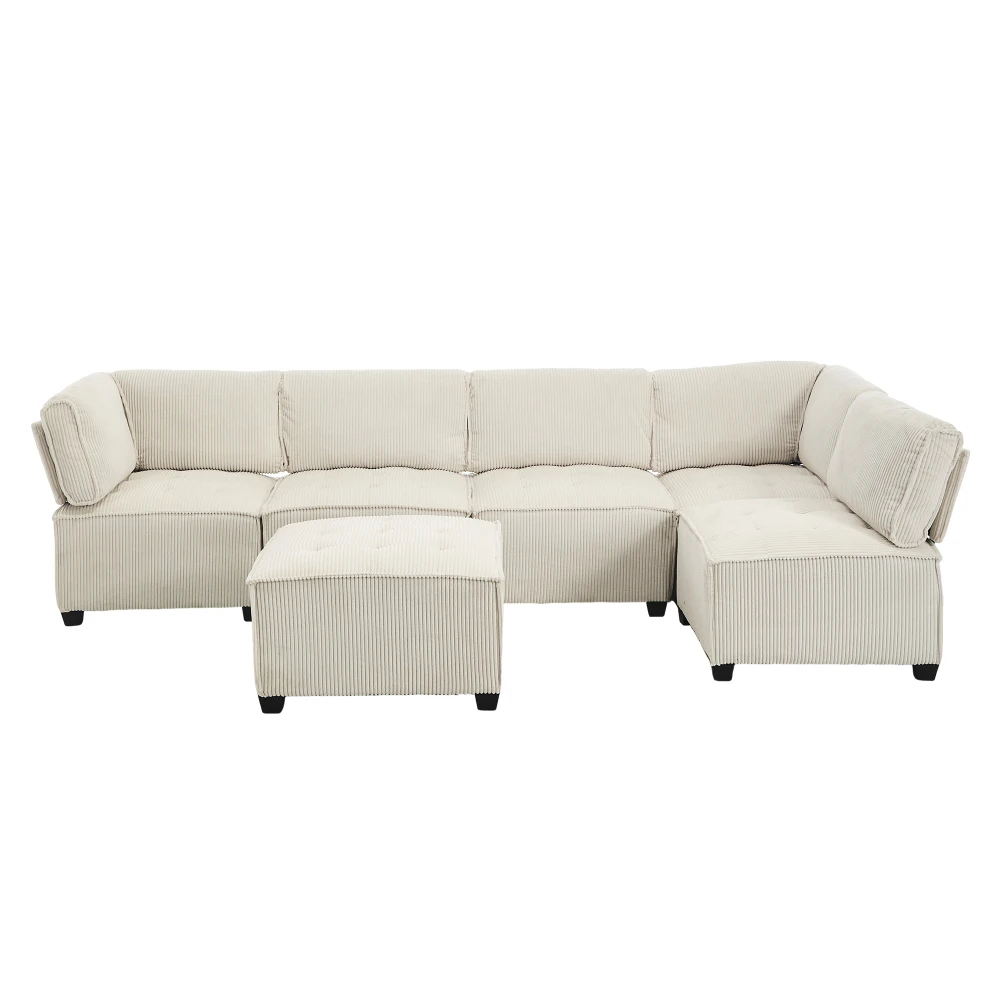 Sofa Modulares 6-Sitzer-Sofa, Kordelstoff, ergonomisch, Aufbewahrungstaschen, flexibel kombiniert als U-Form/L-Form/Sofabett – Detail 14