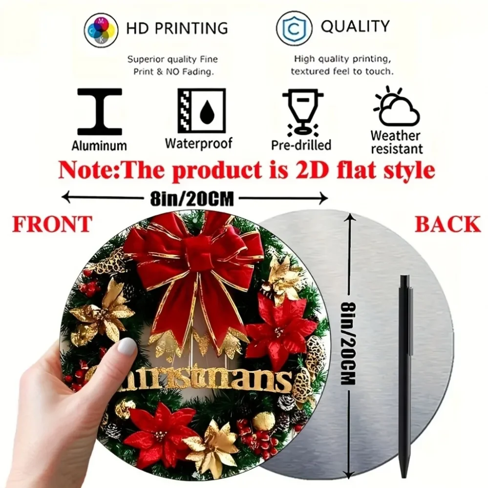 خمر إكليل معدني عيد الميلاد جدار ديكور 8x8 بوصة البونسيتة عطلة ديكور المنزل الألومنيوم في الهواء الطلق داخلي دائم #2