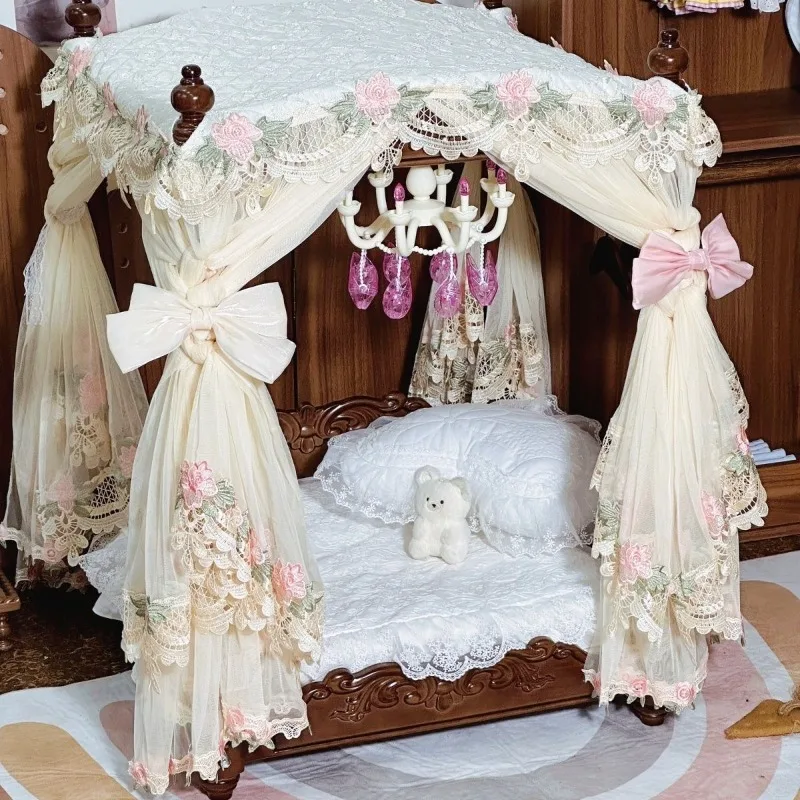Ting Vintage Shelf Bed Real French American Bed Small Dog Cat Deluxe Bed Mantle Mosquito Net