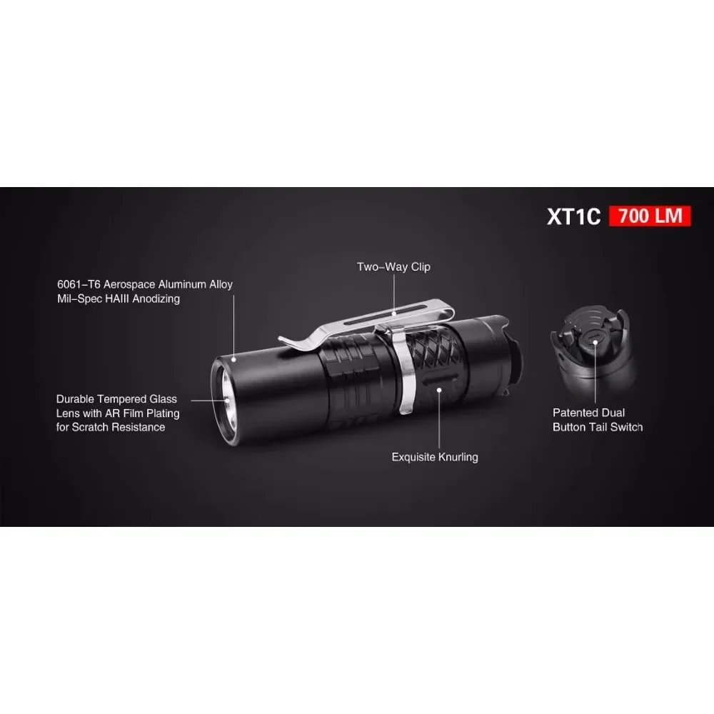 Klarus XT1C Compact Tactical LED-Taschenlampe, 1000-Lumen-Taschenlampe, Compact Edition