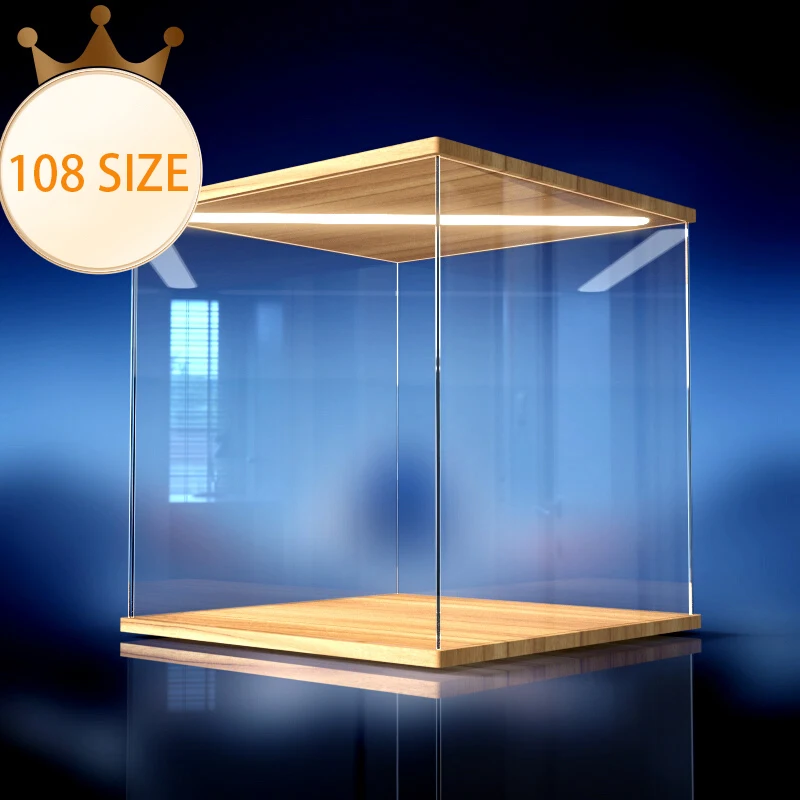 

Clear Acrylic Figure Display Cabinet for Collections, Assemble Dust Display Case with LED Light and Door, Car Model Storage Box