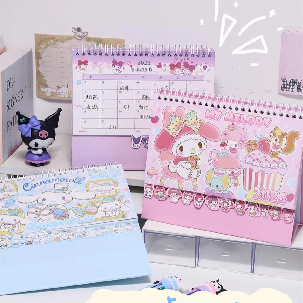 Sanrios Desk Calendar Monthly Anime Kuromi My Melody Cinnamoroll 2025 Mini Standing Decoration Office Desktop Planner Girls Gift