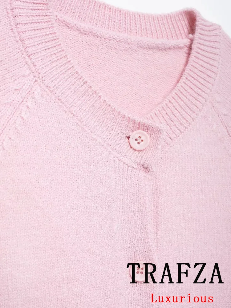 TRAFZA Vintage Casual Chic sweter damski jednolity, dekolt w kształcie litery \