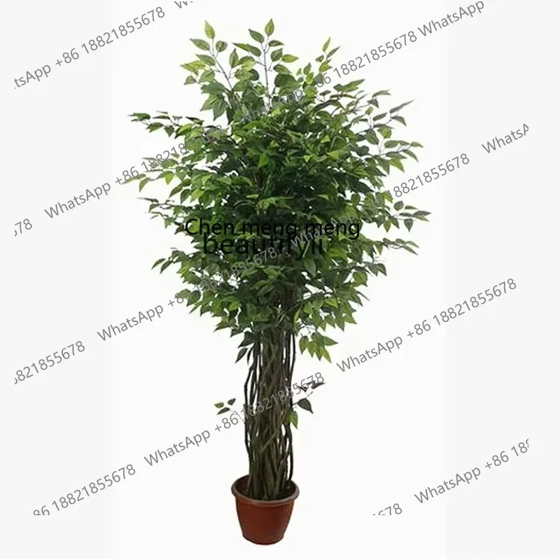 X  R1 Artificial Green Plant Fake Banyan Large Plant Hotel Large Living Room Ground Floriculture Set Decoration Wooden Tree Pole