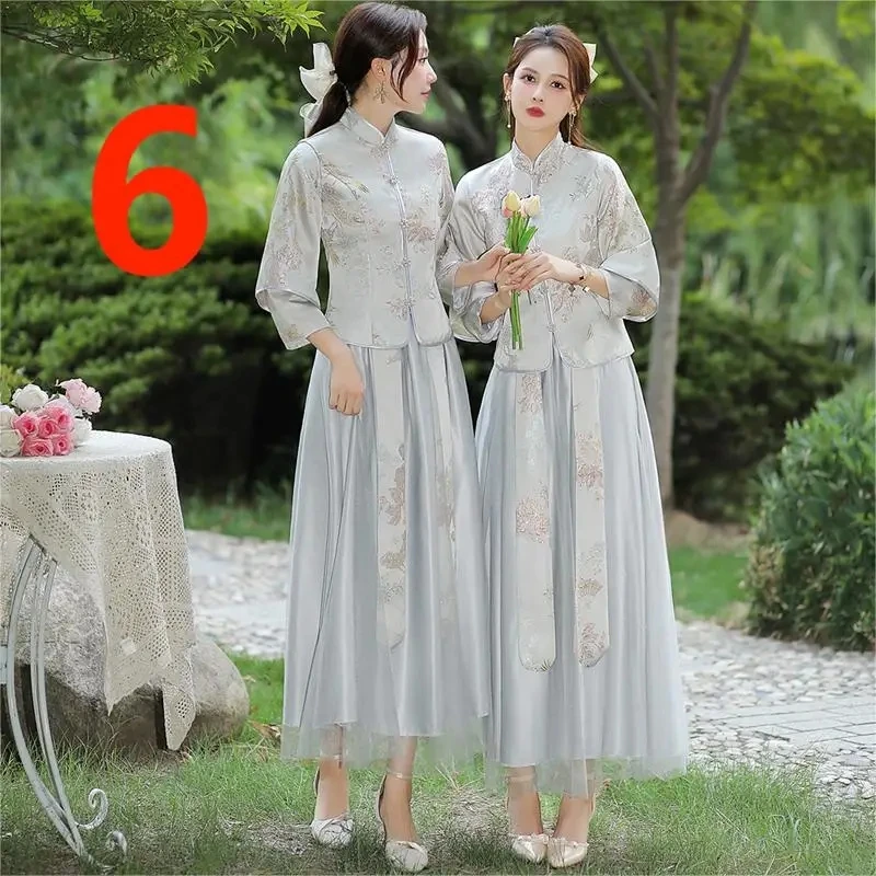 

ZPMN09 New bridesmaid dress cheongsam wedding sister group female slim dress retro oriental winter elegant atmosphere