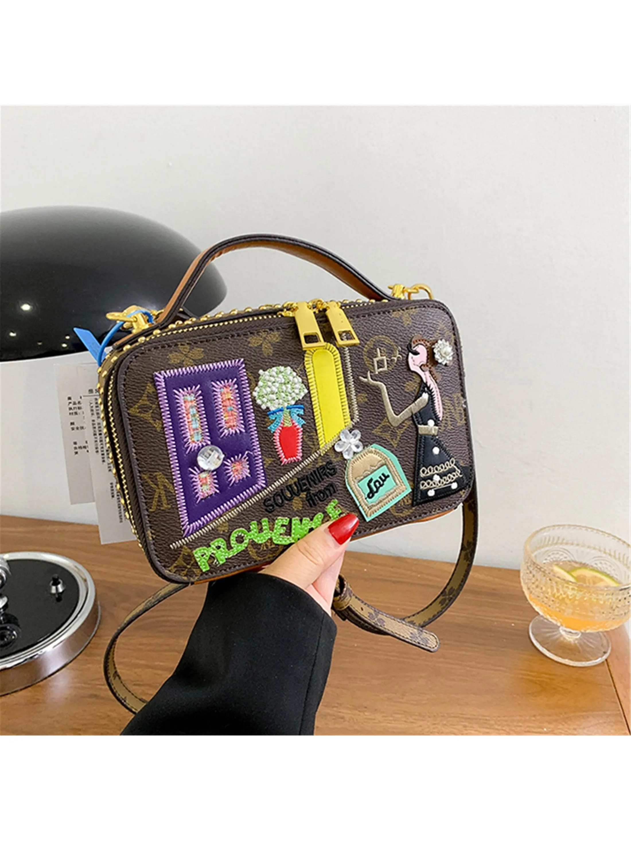 

New Women's Bag Texture Niche Small Bag High-End Design Crossbody Shoulder Handbag Camera Bag Handmade Embroider Diamond