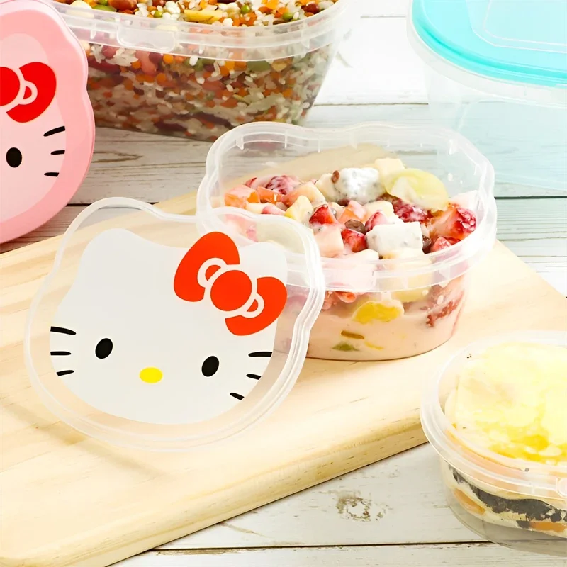 Sanrio Kawaii Hello Kitty Fresh Box Cartoon con coperchio Scatola per il pranzo Scatola per imballaggio di frutta Scatola di immagazzinaggio da