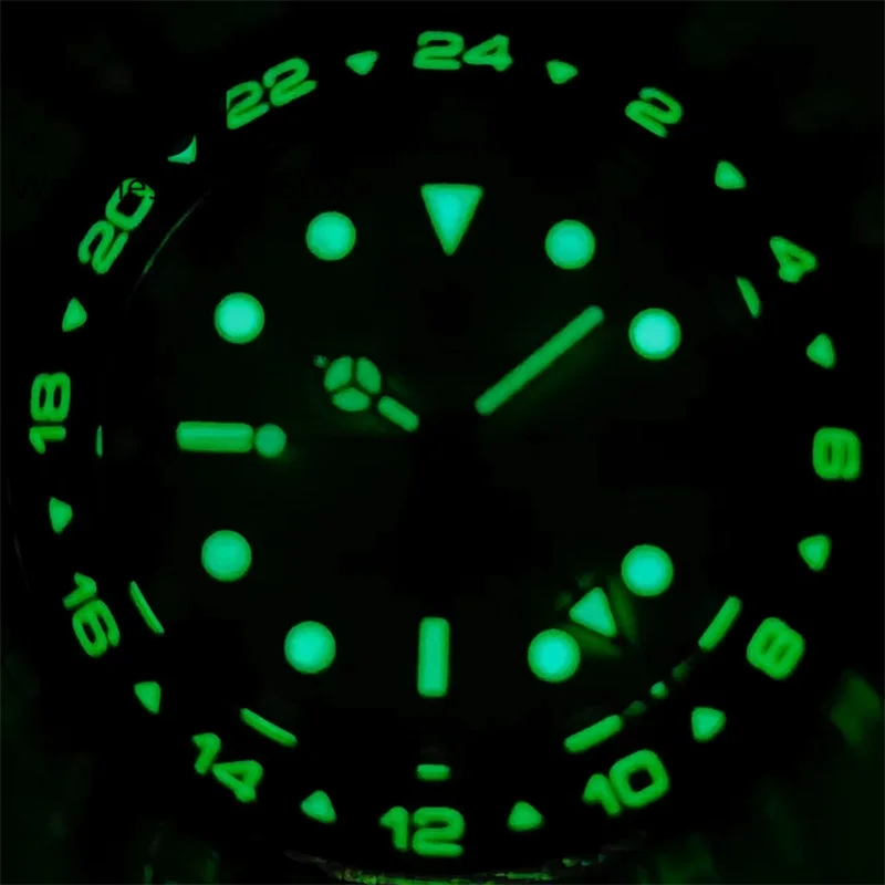 BLIGER Full Black Watch For Men Green GMT Hand NH34 Steel Jubilee Bracelet Sapphire Glass Cyclops Green Luminous Bezel