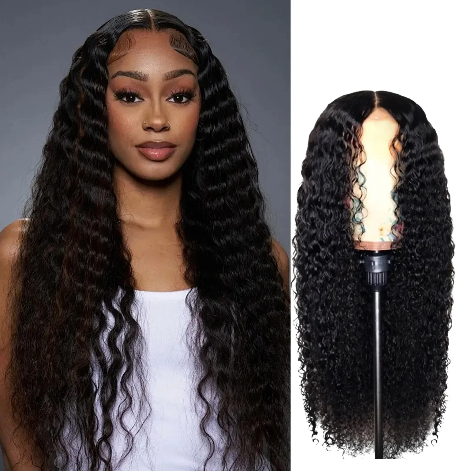 Deep Wave Synthetic Wig for Black Women Wear Deep Curly Soft Wig Natural Black Color Replacement Wigs for Daily Party Use