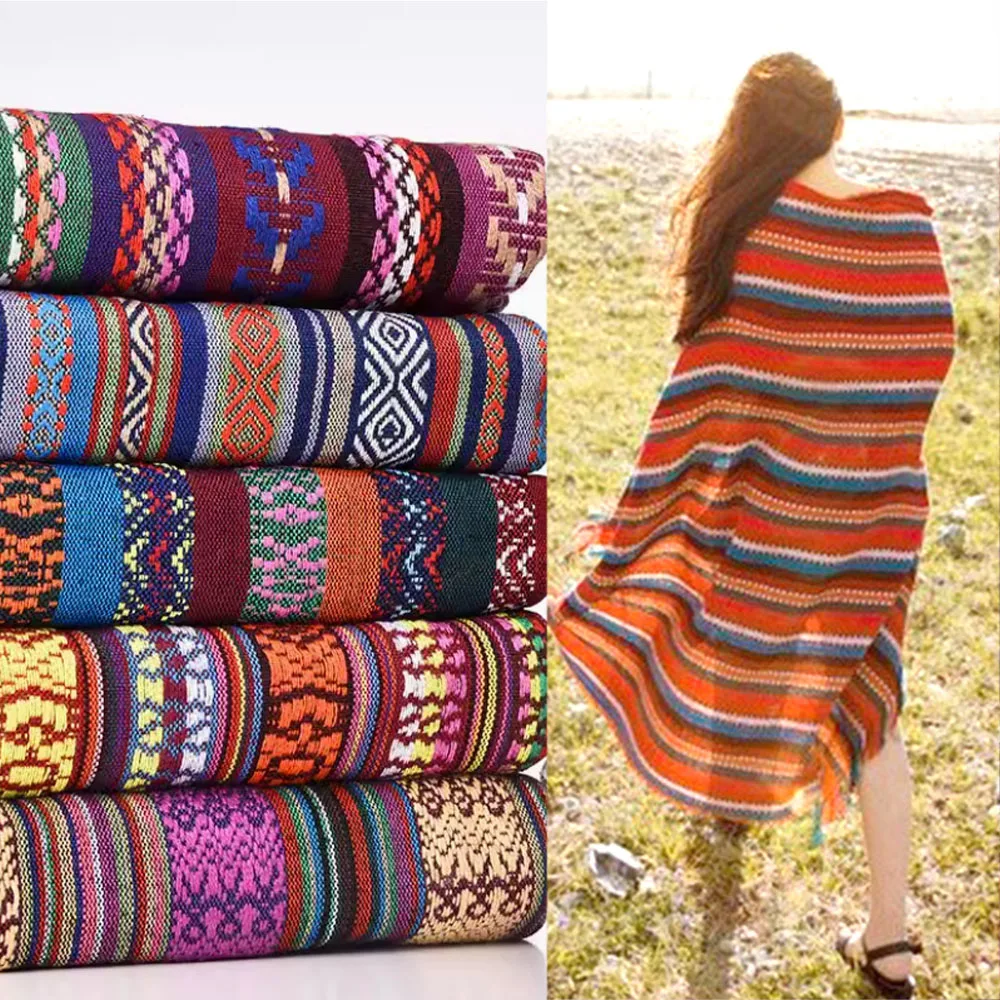 Ethnic Style Cotton Linen Fabric Textile Patchwork Sofa Cover Pillow Hotel Bar Tablecloth Curtain Decor Sewing Crafts Materials
