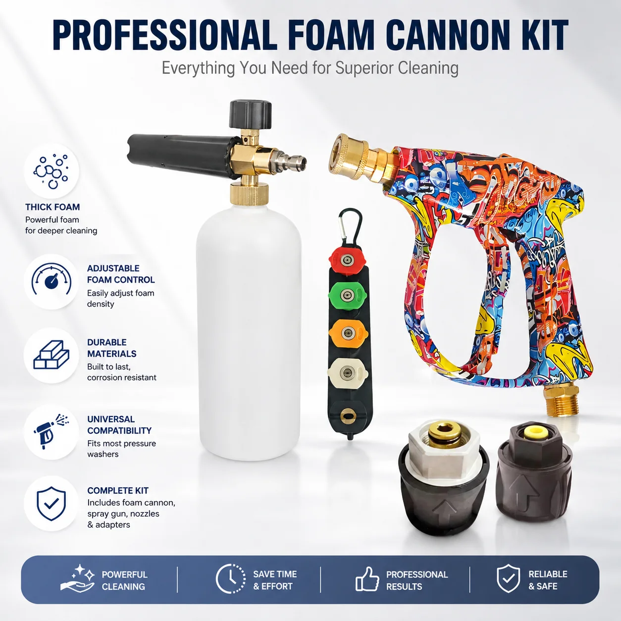 Graffiti High Pressure Washer Gun Kit with 1L Foam Cannon, 1/4