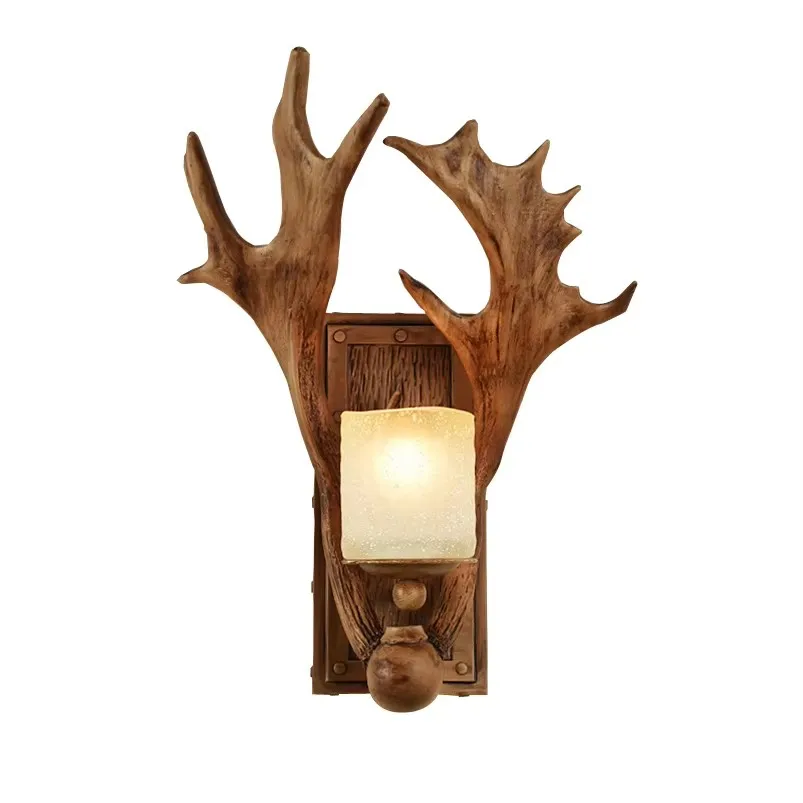 

Retro Living Room Bedside Bedroom Art Antler Resin Wall Light Aisle Cafe Corridor Hotel Restaurant Bra Antler Design Wall Sconce