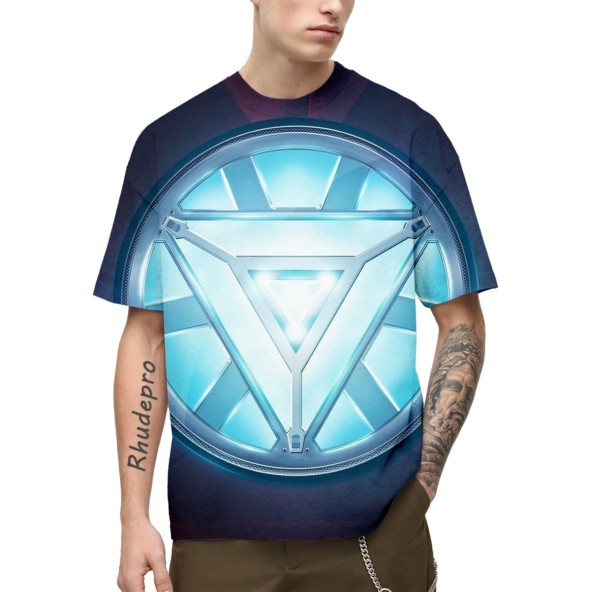 Miniso desenho animado masculino e feminino Anime Camisetas, Homem de Ferro Vingadores Streetwear estampado em 3D, moda casual, camisa extragrande para meninos e meninas, camiseta