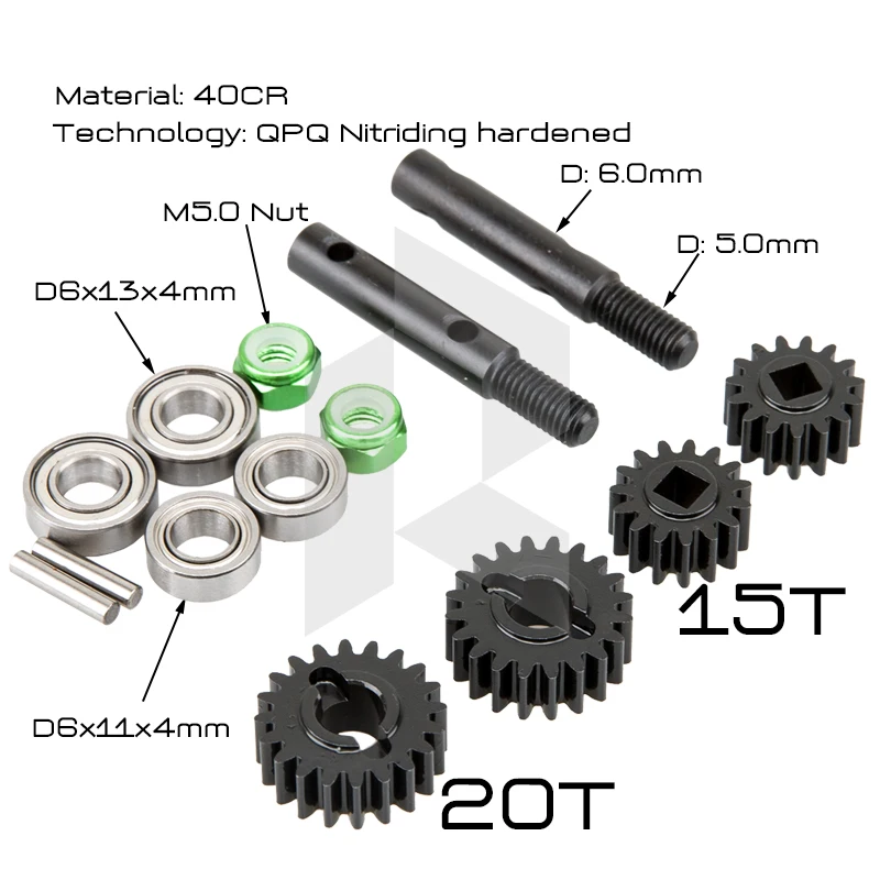 Bal inoRC-Kit de mise à niveau complet CNC, engrenages d'appellation de portail d'overdrive durci, Shababozen pour Axial Capra, essieux décalés