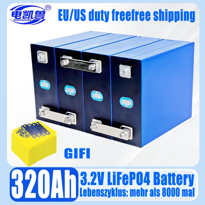 3.2v 320ah 8000 cycle Grade A Lifepo4 rechargeable batteryDIY 12V 24V 48V RV solar storage golf cart battery pack EU/US TAX-FREE