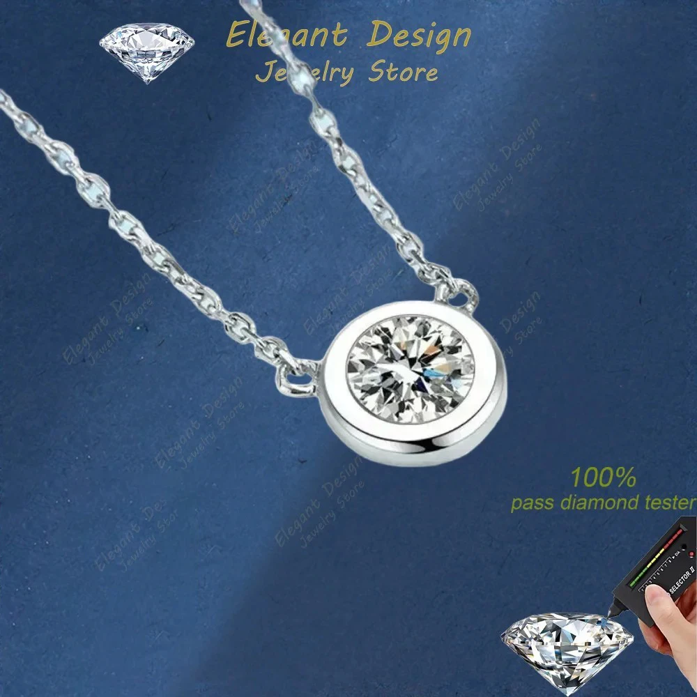 

Elegant Design Cute Round 0.5/1ct Moissanite Pendant Necklace for Women, PT950 Platinum Chain Wedding Jewelry Gift Versatile