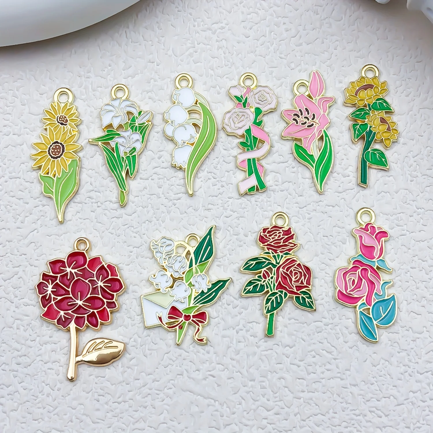 

10 Flower Alloy Sunflower Rose Lavender Pendants Can Be Used As DIY Bracelet Necklace Earrings Jewelry Making Accessories