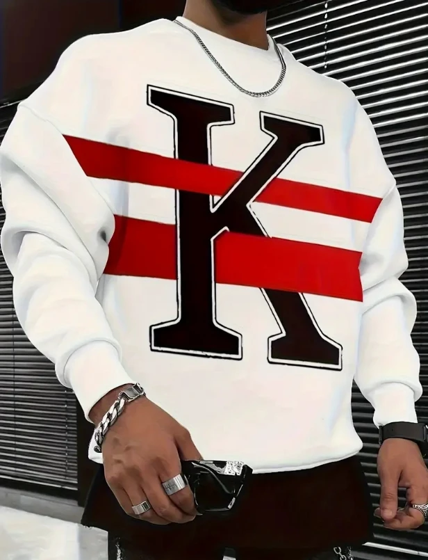 

Men's Color Block Heart Print Knit Sweatshirt , Casual Round Neck Long Sleeve Pullover, Machine Washable Spring/Fall Top,