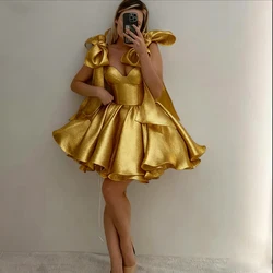 Golden Prom Dresses Sweetheart Short Homecoming Dress with Bow Birthday Party Gowns Cocktail Graduation Prom Dress Customized