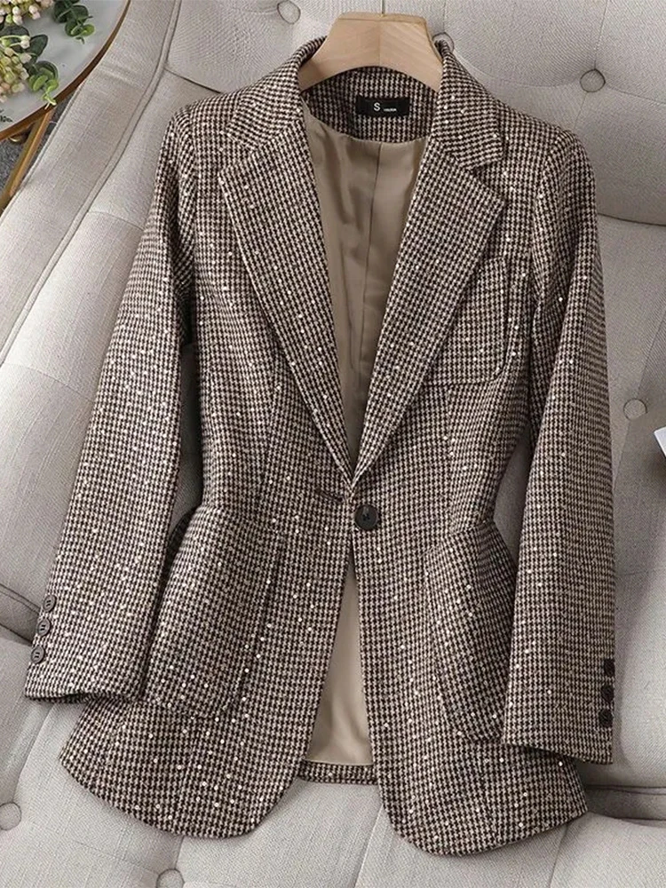 Blazer Vintage de celosía para mujer, traje de dos piezas, Mini pantalones cortos informales de cintura alta, primavera y otoño, 2024