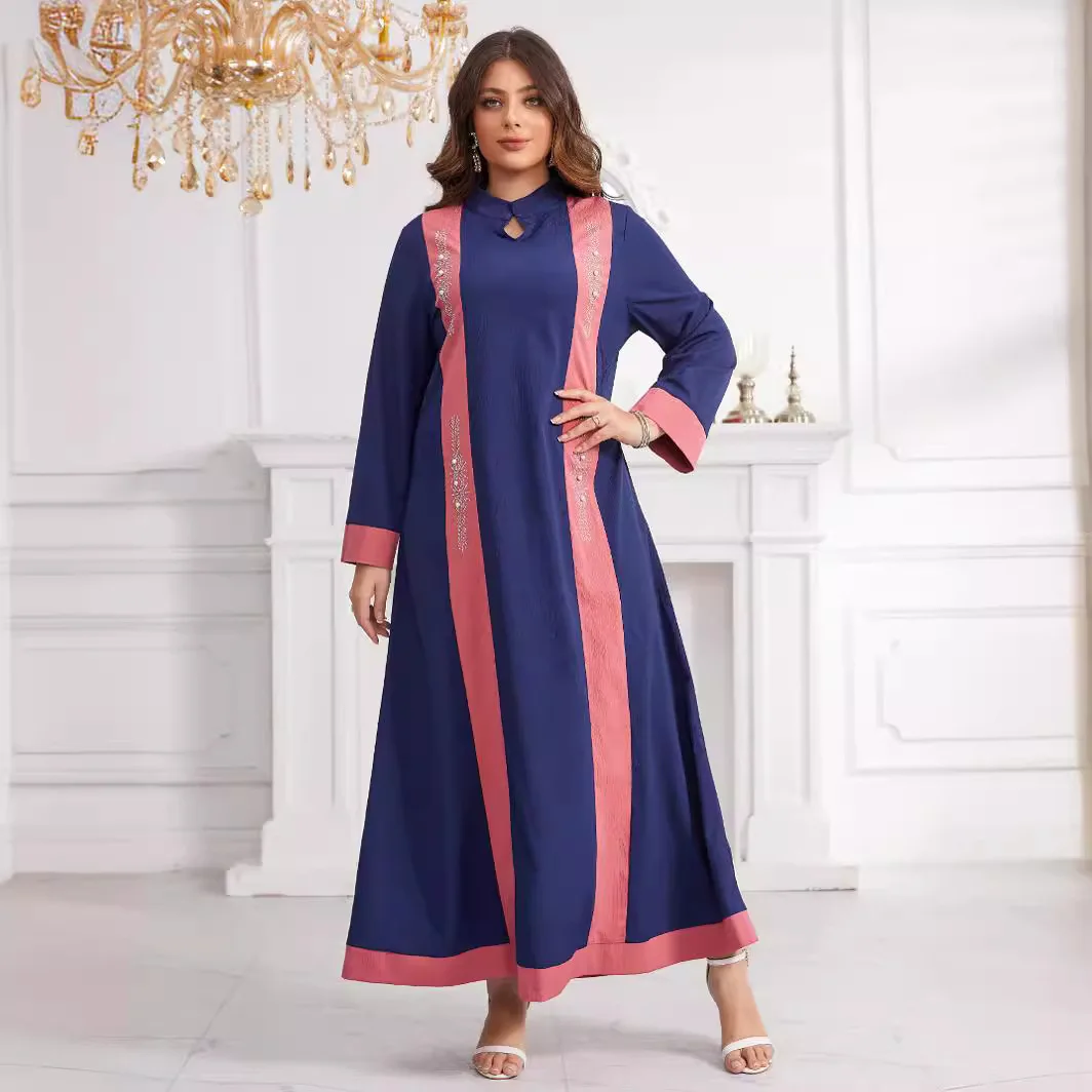 Dubai Abaya 2024 Muslim Women Long Sleeve O-neck Polyester Long Maxi Dress Abaya Dress Plus Size Gowns Outfits Africa Clothing