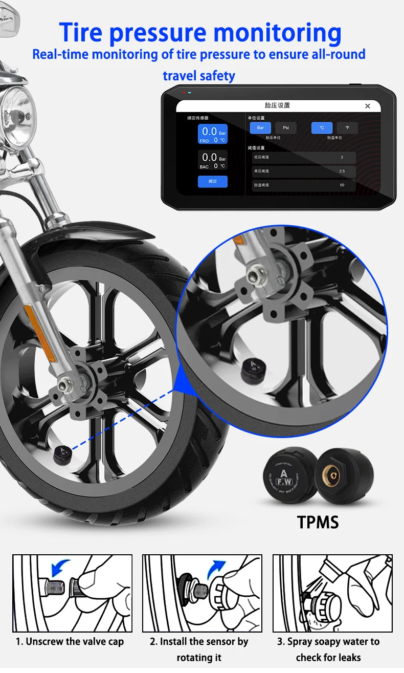 6.25 بوصة مقاوم للماء لتحديد المواقع الملاح مع Carplay TPMS كاميرات مزدوجة DVR للدراجات النارية يدعم اللاسلكية أندرويد السيارات Karadar T7