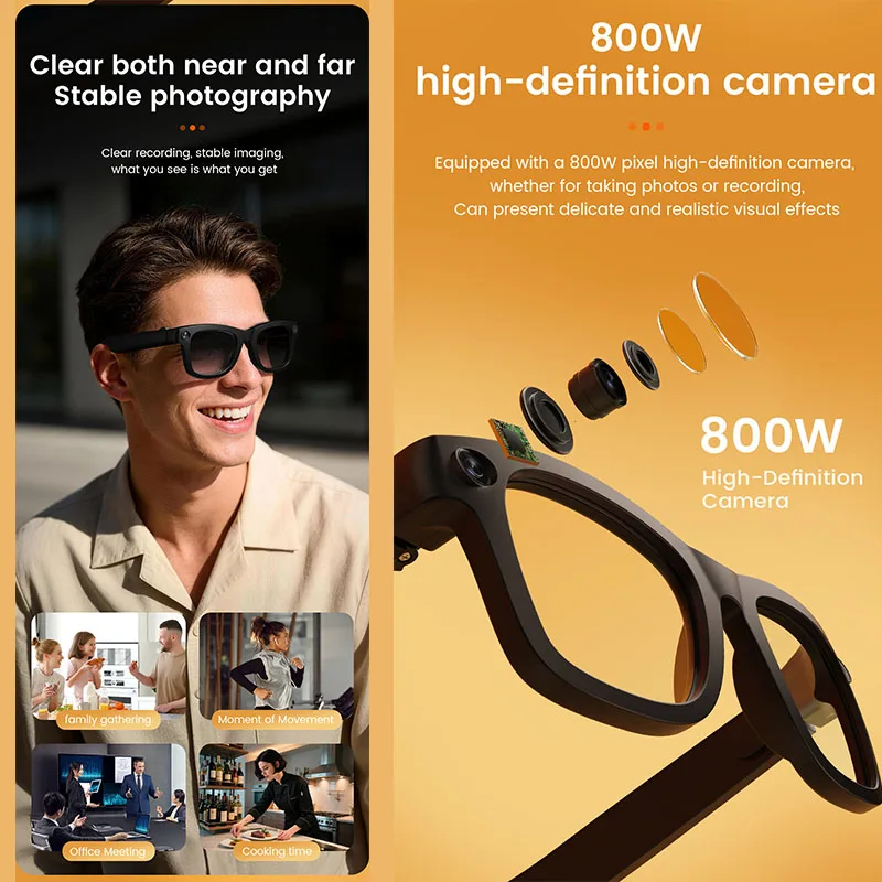New Smart Glasses 800W HD Camera Real-time Translation First Perspective WIFI Transmission Bluetooth Calling Smart Glasses