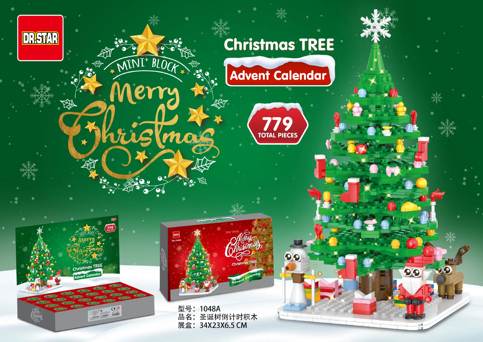 Christmas Series 779PCS Building Blocks Gift Box Advent Calendar Christmas Tree Santa Claus Deer Bricks Model Toys for Kids Gift