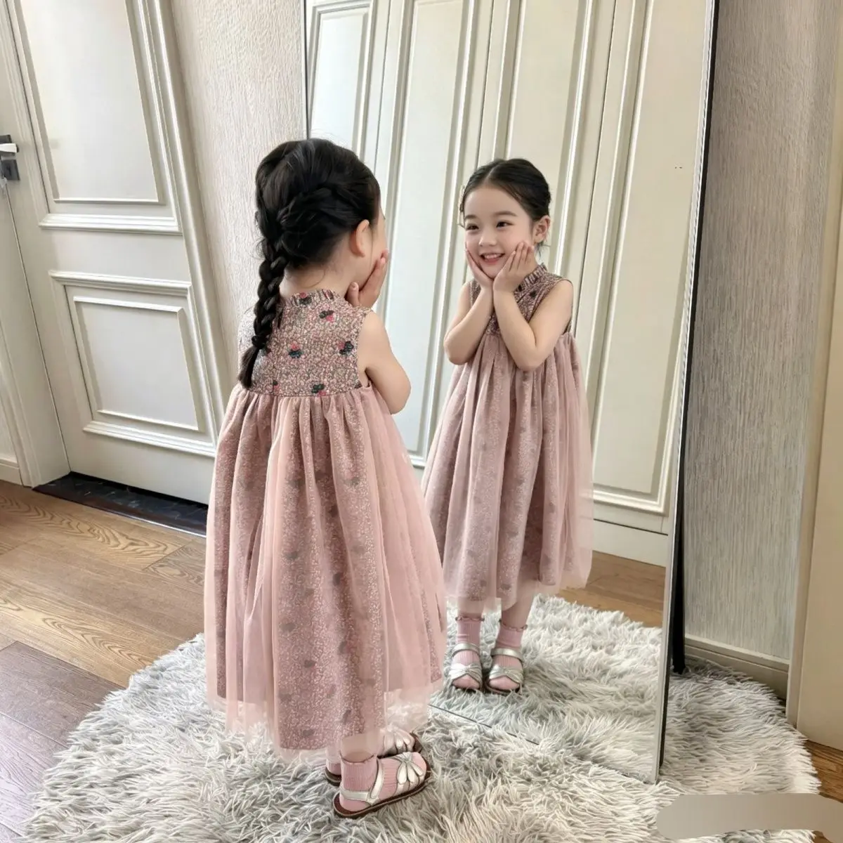Summer Princess Lace Gauze Cute Dress Pink Girl Kawaii Pink Clothes Elegant Wedding Birthday Party Lace Skirts Retro Sundress